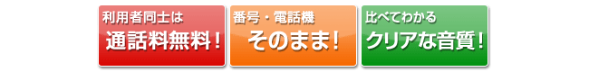 利用者同士は通話料無料！ 番号・電話機そのまま！ 比べてわかるクリアな音質！